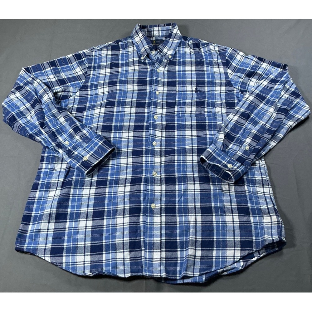 Ralph Lauren Mens Classic Fit Performance Flannel Shirt Blue White Plaid Large